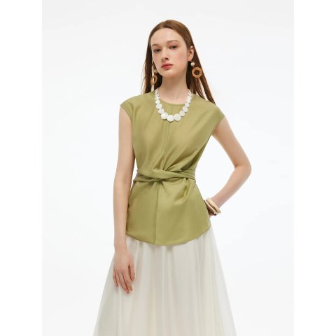 GOELIA Acetate Twist Front Cap Sleeve Top