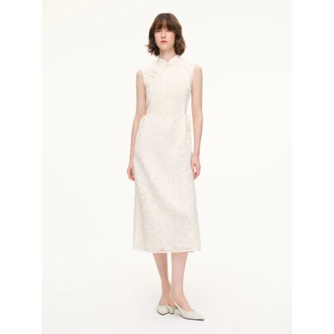 GOELIA Lace Sleeveless Qipao Midi Dress