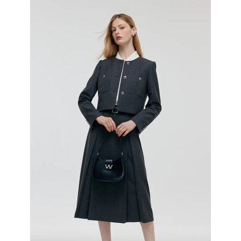 GOELIA Wool Blend Crop Jacket and A-Line Skirt Set