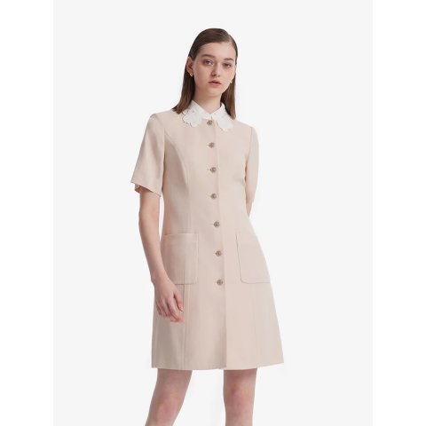 GOELIA Acetate Single-Breasted Mini Dress Detachable Lace Collar