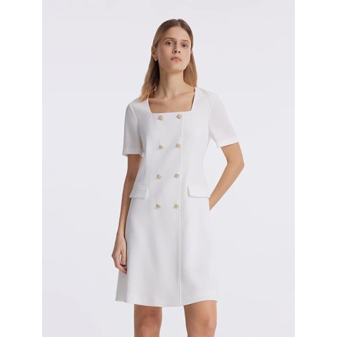 GOELIA Triacetate Square Neck Double-Breasted Mini Dress