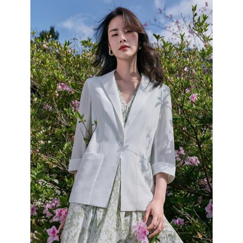 GOELIA Triacetate Slim Three Quarter Sleeve Women Blazer