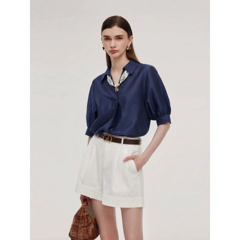 GOELIA Tencel Blend Loose Fit Women Blouse with Silk Scarf