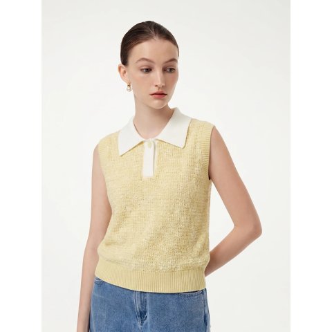 GOELIA Contrast Collar Knit Polo Tank Top