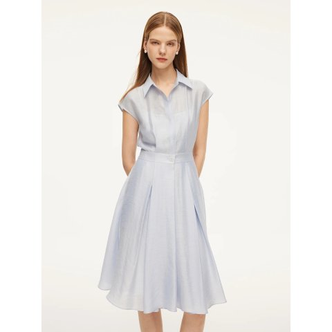 GOELIA Tencel Linen Midi Shirt Dress Women