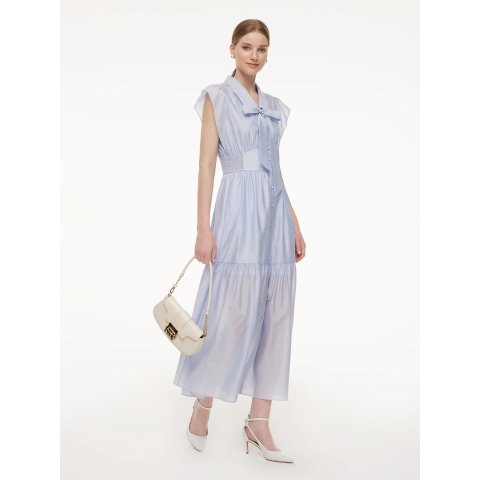 GOELIA Tencel Acetate Blend Maxi Dress Ruffle Cap Sleeve