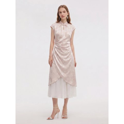 GOELIA Jacquard Patchwork Qipao Maxi Dress