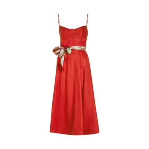 Zimmermann Rebellion Belted Linen Midi Dress