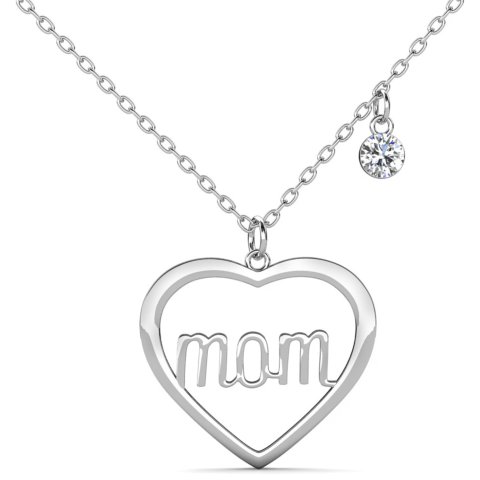 Cate & Chloe Melody 18K White Gold Mom Heart Necklace Swarovski Crystal