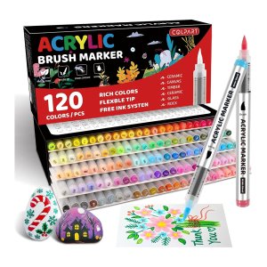 Colpart 120 Colors Acrylic Paint Markers Soft Brush Tip