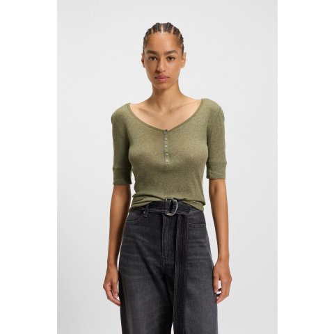 BOSS Cotton Blend Button-Placket Top