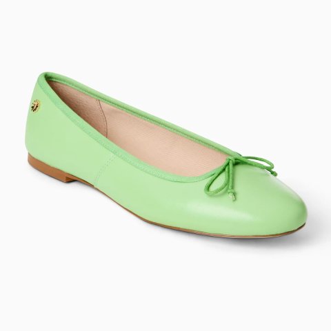 Jack Rogers Bettie Green Nappa Leather Ballet Flats with Bow