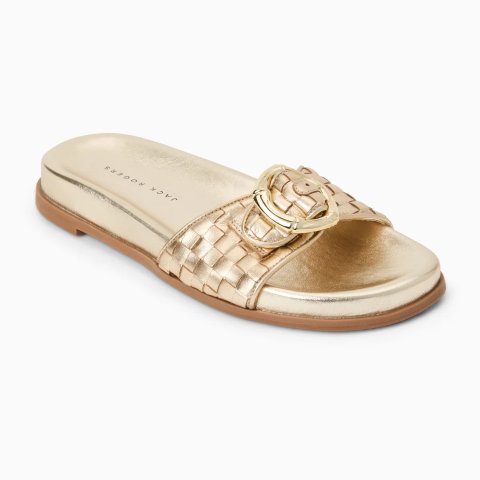 Jack Rogers Essex Slide Platinum Silver Leather Sandals