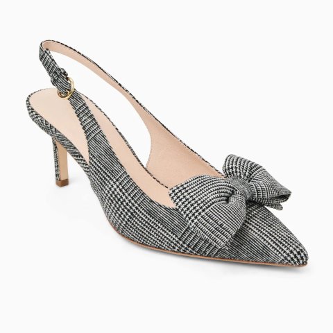 Jack Rogers MacLean Bow Black White Check Slingback Heels