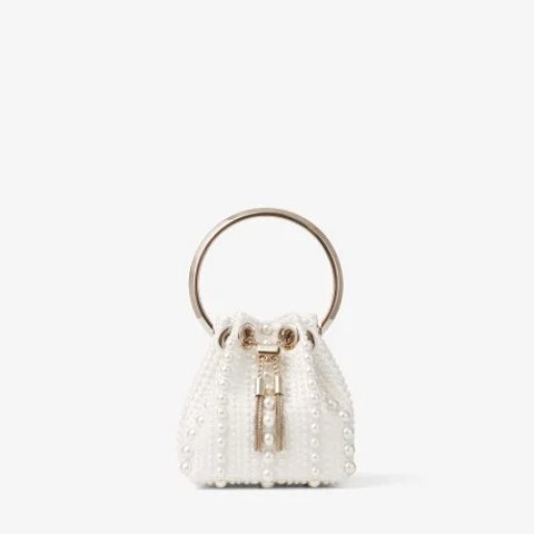 Micro Bon Bon Ivory Satin Mini Pearl Bag
