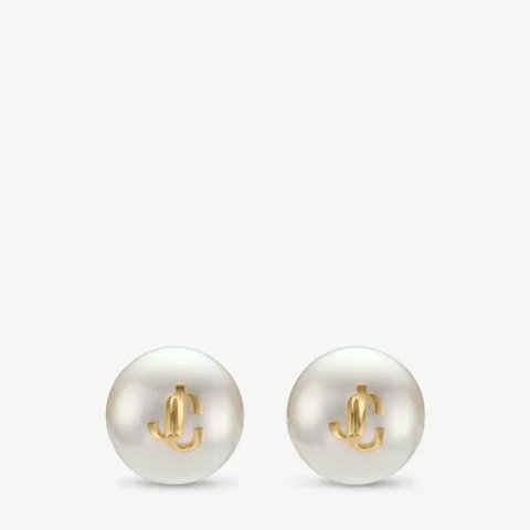 JC Pearl Stud Earrings Gold Metal