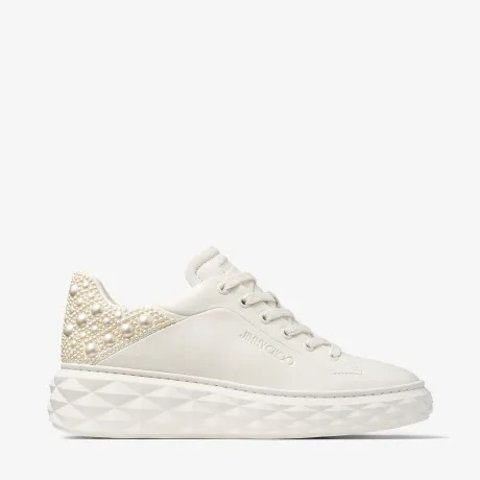 Jimmy Choo Diamond Maxi F II Latte Nappa Leather Pearl Trainers
