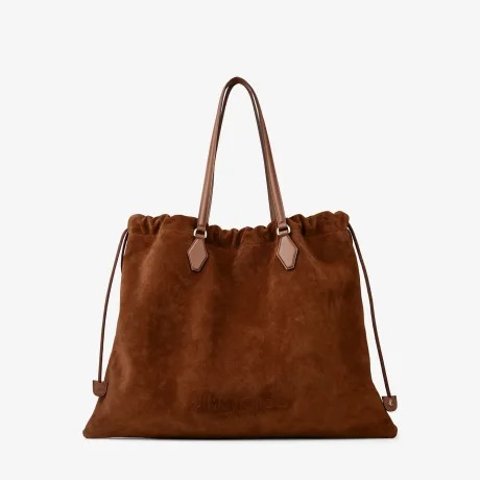 Jimmy Choo Drawstring Tote L Tan Suede Calf Leather