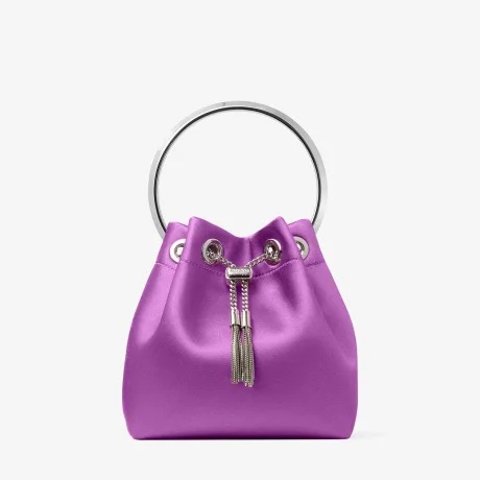 Jimmy Choo Bon Bon Violet Orchid Satin Handbag Metal Bracelet