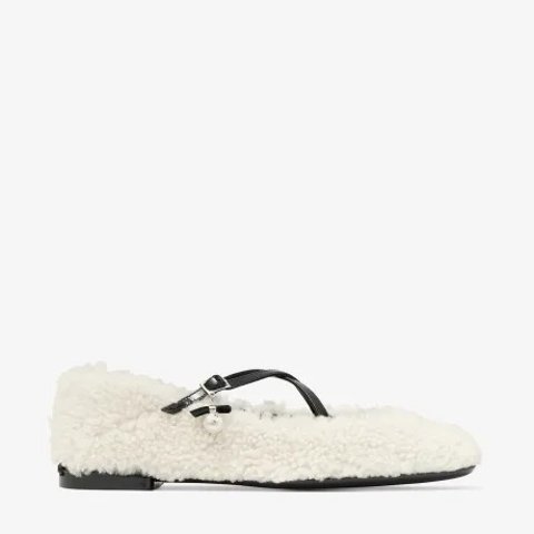 Jimmy Choo Eleri S Shearling Ballerina Pumps with Pearl