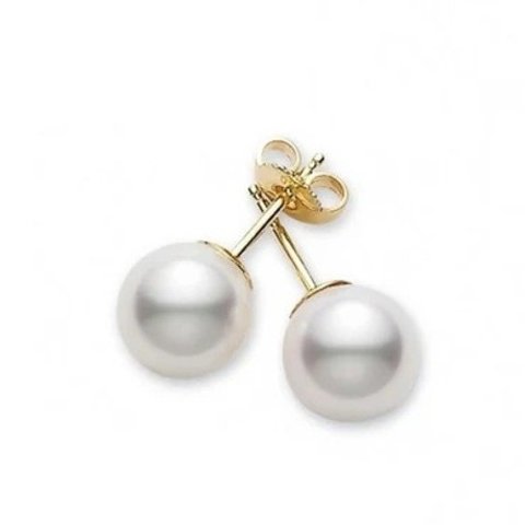 Mikimoto PES401K 18K Gold Akoya Pearl Stud Earrings 4-4.5MM