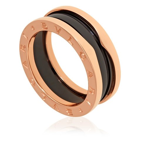 Bvlgari B.Zero1 18K Rose Gold And Black Ceramic 2-Band Ring, Brand