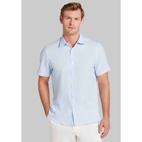 Con.Struct Slim Fit Solid Seersucker Short Sleeve Shirt
