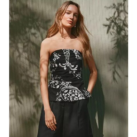 Ruched Linen Blend Strapless Top