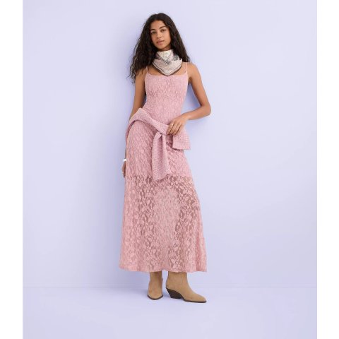 Lace Strappy Scoop Neck Midi Dress