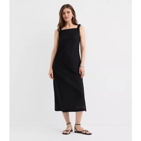 Linen Cotton Boatneck Midi Dress