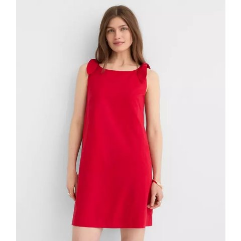 Linen Cotton Tie Boatneck Mini Dress
