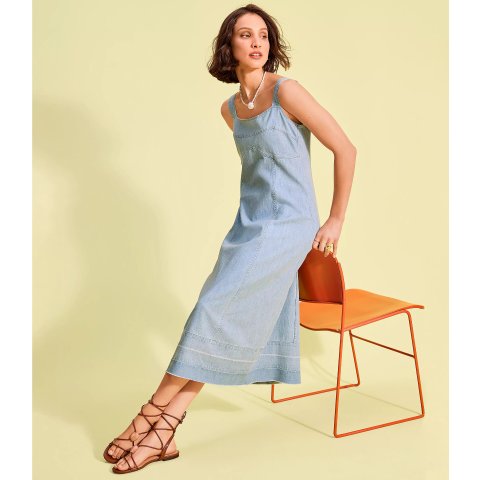 Chambray Midi Dress Released Hem