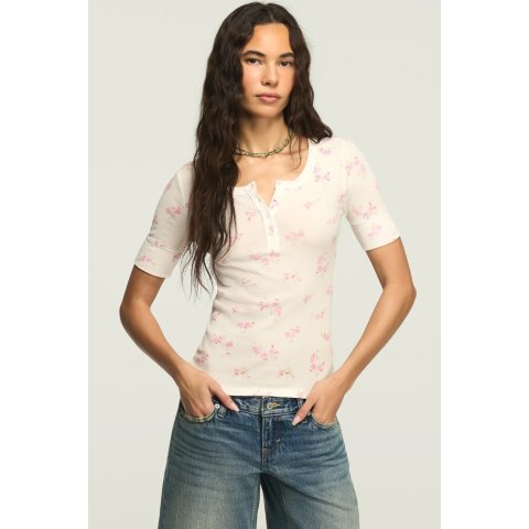 Lucky Ribbed Henley Short Sleeve Tee
