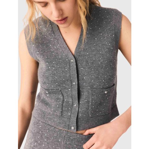 Maje Rhinestone Knit Top Black Women
