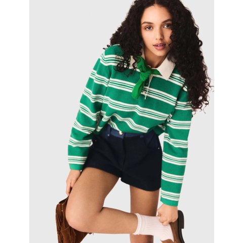 Maje Women's Striped Polo Sweatshirt Green M