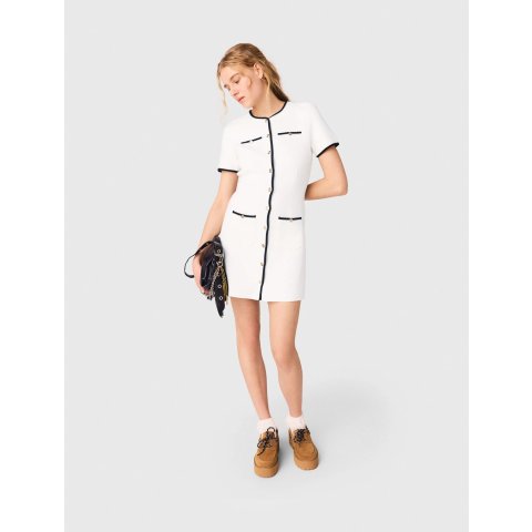 Maje Short Dress White Contrast Trim Women