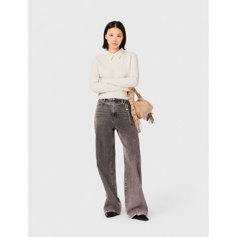 Maje Pearl Collar Ribbed Sweatshirt White