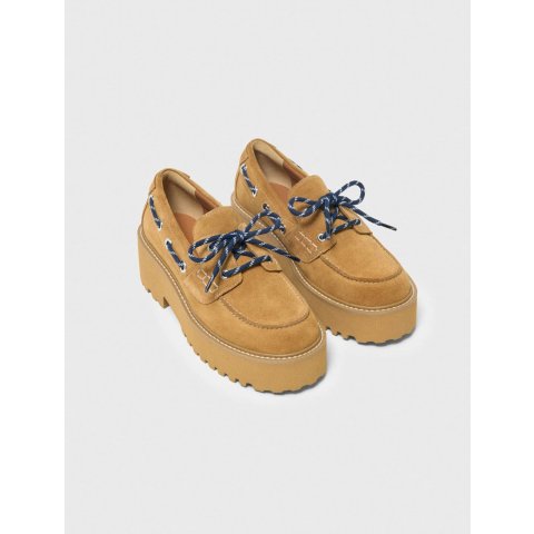 Maje Women's Suede Platform Boat Shoes Brown