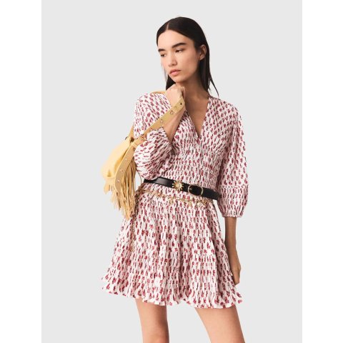 Maje Patterned Pleated Dress Red Women