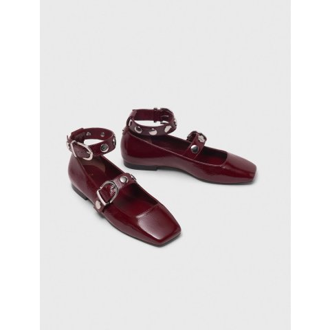Maje Studded Leather Mary Jane Flats