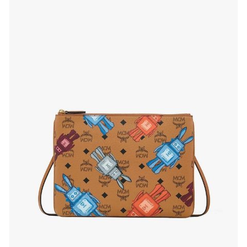 MCM Aren Crossbody Pouch Rabot Visetos Cognac