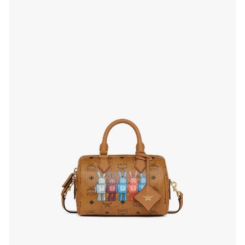 MCM Ella Boston Bag Rabot Visetos Cognac