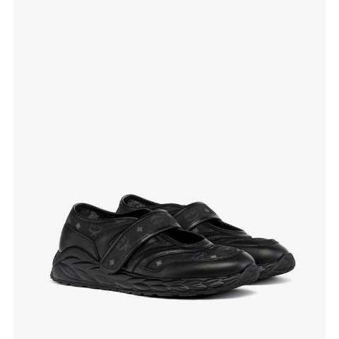 MCM Skywander Monogram Mesh Leather Sneakers Black Size 36