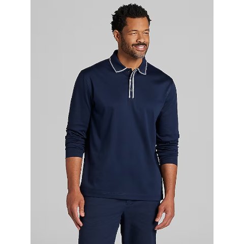 Joseph Abboud Interlock Tipped Polo Shirt Navy Blue