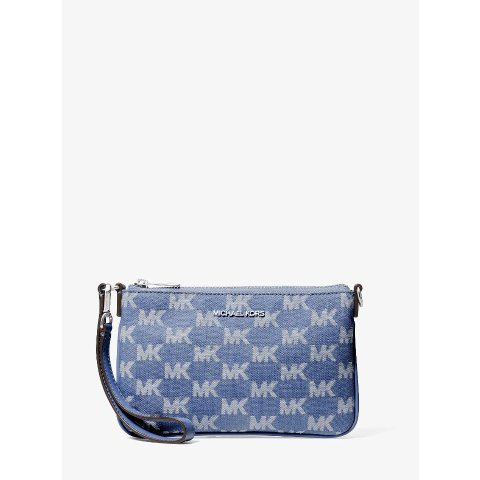 Michael Kors Jet Set Travel Small Logo Jacquard Denim Wristlet
