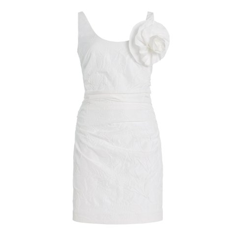 Gisele Camellia-Embossed Mini Dress Brooch Detail