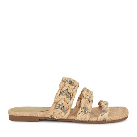 Nine West Qazz Women's Flat Slide Sandals Natural Raffia
