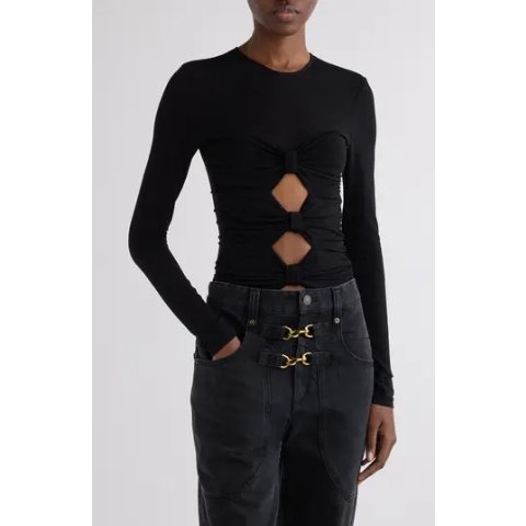 Isabel Marant Gladice Bow Cutout Long Sleeve Knit Top