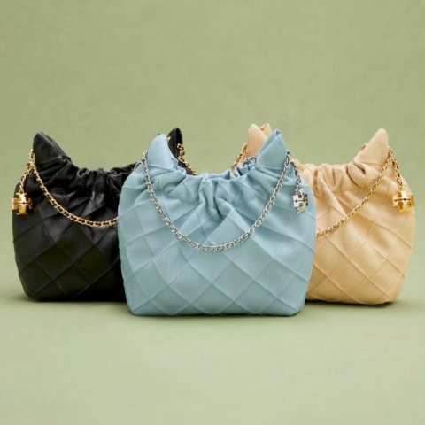 Tory Burch Fleming Quilted Denim Hobo Bag