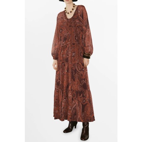 Mango Paisley Long Sleeve Maxi Dress Women